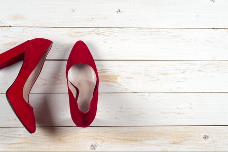 Red female shoes on high heelsの写真素材