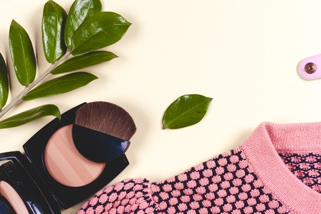 Fashion women clothing set and accessories. Vanilla Pastel colors.の写真素材