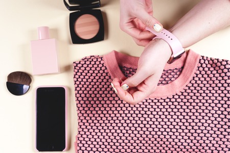 Fashion women clothing set and accessories. Vanilla Pastel colors.の写真素材