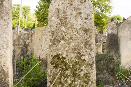 The Old Jewish cemetery at colorful sunset sky, Chernivtsi Ukraine.の写真素材