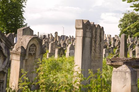 The Old Jewish cemetery at colorful sunset sky, Chernivtsi Ukraine.の写真素材