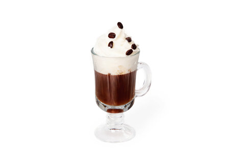 Irish coffee on white backgroundの写真素材