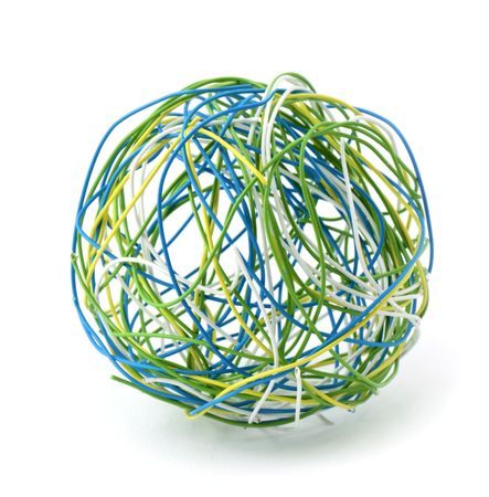 Ball of colored wire isolated on white backgroundの写真素材