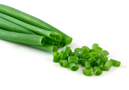 Green onion isolated on white backgroundの写真素材