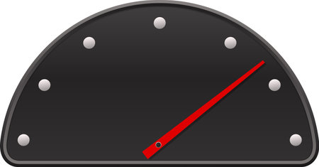 Black speedometer with red arrow.