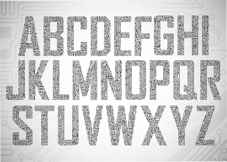 Set of Circuit board style lettersのイラスト素材