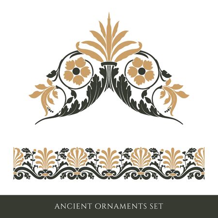 Set of decorative ancient seamless ornamental border のイラスト素材