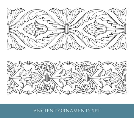 Set of decorative ancient seamless ornamental border のイラスト素材