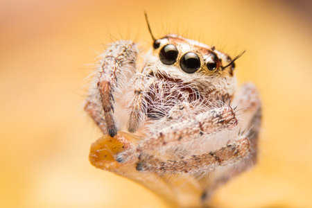 jumping spider smile on brown leaf