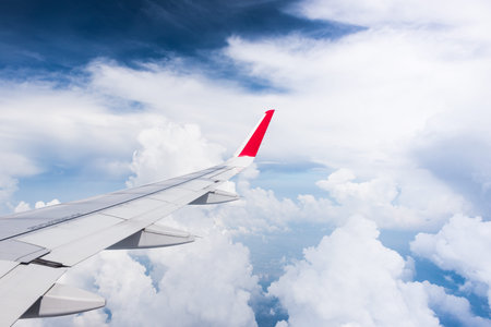 beautiful blue sky with clouds back ground , Sky with clouds weather nature cloud blue from airplane...