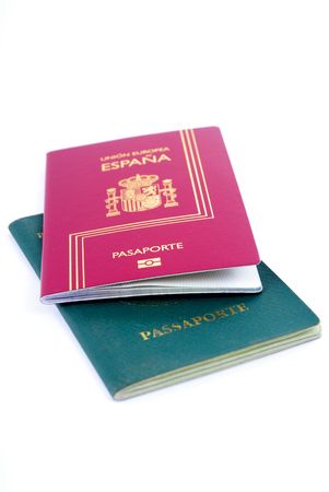 Spanish and Brazilian Passport on white background.の写真素材