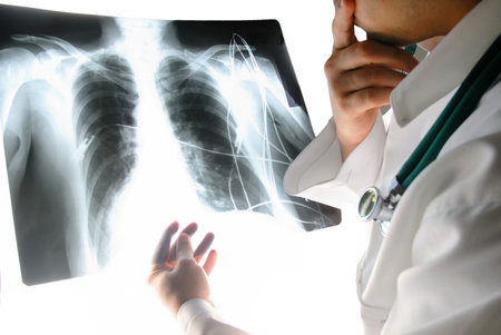 Adult Male Doctor Analyzing X-Ray .