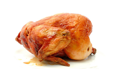 Tasty Crispy Roast Chicken on white .の写真素材