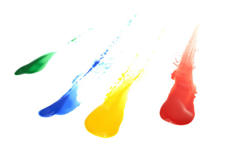Green, Blue, Yellow and Red on white .