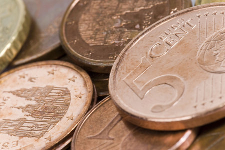 Euro Cents Coins Macro Shot .