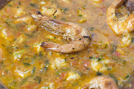 Stew Shrimps in the Frying pan .の写真素材