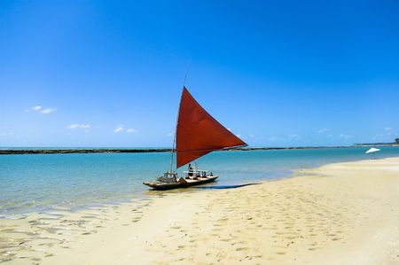 Jangada - fishing boat in Porto de Galinhas, Pernambuco - Brazilの写真素材
