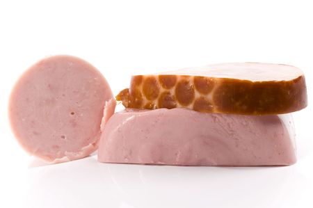 Piece of Fresh and raw Ham on white .の写真素材