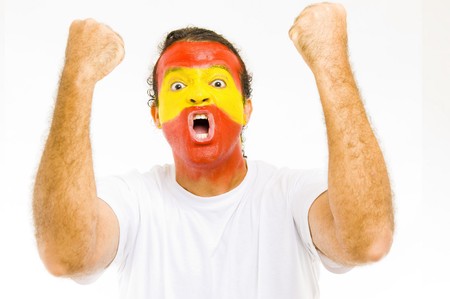 Happy Spanish fan celebrating a goal!の写真素材