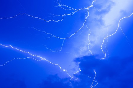 Thunder storm and power Lightning over sky .の写真素材