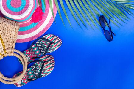 Summer background, several accessories to have in the beach.の写真素材