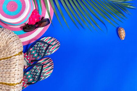 Summer background, several accessories to have in the beach.の写真素材