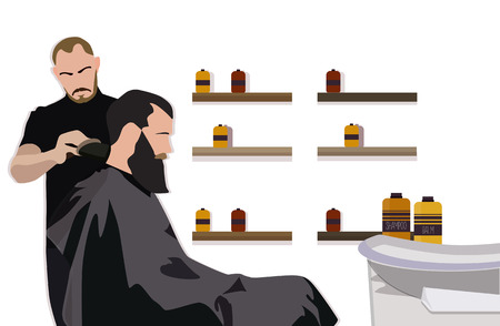 Client visiting hairstylist in barber shop vector illustrationのイラスト素材