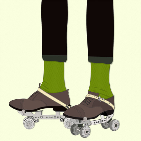 vintage rollers and legs in green socks, retro illustrationのイラスト素材