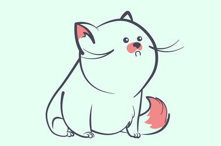 fat blue cat with a little round eyes and bushy tail looking away. Animal cartoon style illustrationのイラスト素材