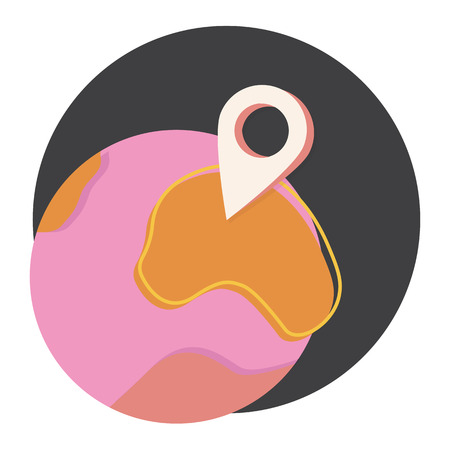 planet earth with a continent and a symbol location in pink,flat icons, web element infographics, contact or communicationのイラスト素材