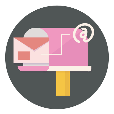Mailbox with envelope and internet symbol in pink colors inside the circle, contact or communication, flat icons, web element infographicsのイラスト素材