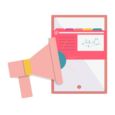 Pink speaker next to the analytical sheet, Web analytics or promotion flat icons,element infographicsのイラスト素材