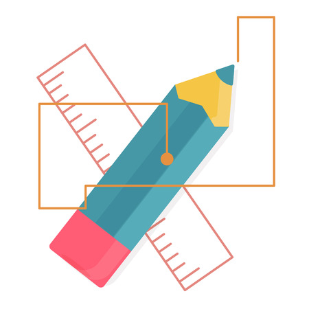 blue pencil and ruler crosswise with lines,Web analytics or promotion flat icons,element infographicsのイラスト素材