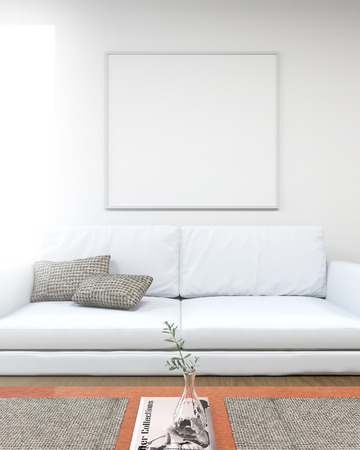 Interior mockup. Blank frame on wall. 3d redering. 3d illustrationの写真素材
