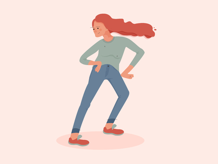 young red-haired girl posing. hand draw style vector illustration.の写真素材