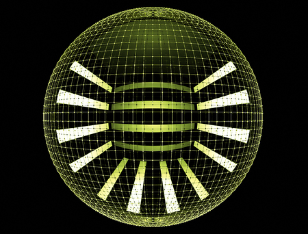 large sphere inside a circular mesh or network of connected points. 3d rendering background, illustration for print or web.の写真素材
