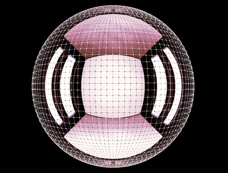 large sphere inside a circular mesh or network of connected points. 3d rendering background, illustration for print or web.の写真素材