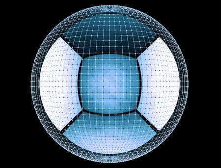 large sphere inside a circular mesh or network of connected points. 3d rendering background, illustration for print or web.の写真素材