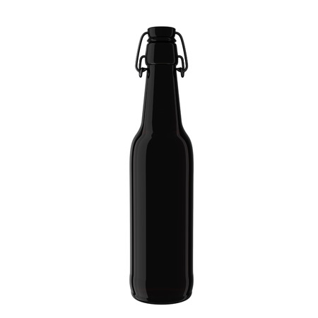 Dark glass bottle mockup. Realistic dark glass bottle with lliquid isolated on background. 3d rendering imageの写真素材