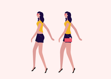ladies walking in one direction isolated on background vector setのイラスト素材