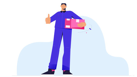 Delivery man with package. Flat styleのイラスト素材