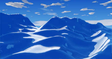 ocean waves with clear sky and sun rays on blue waterの写真素材