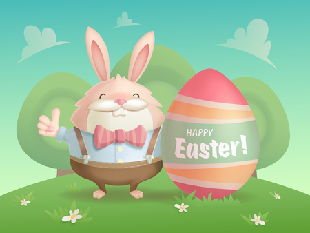 Happy Easter greeting card with a hare and an egg.のイラスト素材