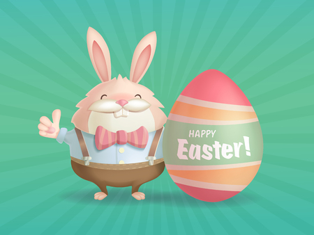 Happy Easter greeting card with a hare and an eggのイラスト素材