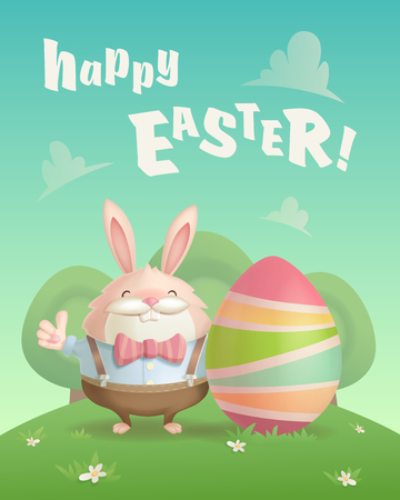 A beautiful illustration, which depicts a rabbit with Easter egg in a landscape. A Illustration can be used as greeting cards.のイラスト素材