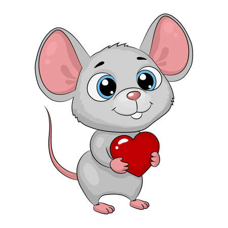 Cute cartoon mouse with a heart. Greeting Card, vector illustrationのイラスト素材