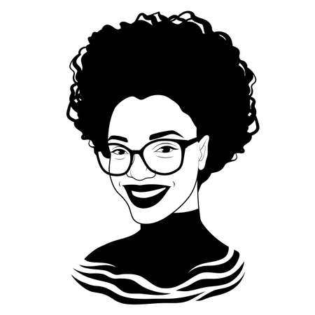 Black girl in fashionable glasses. Fancy black lady. Pretty african american woman. Vector illustrationのイラスト素材