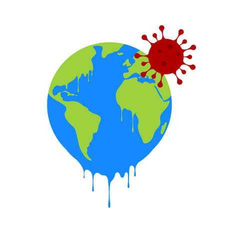 Planet Earth on quarantine 2020. Coronavirus covid-19 pandemy. Vector iconのイラスト素材