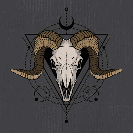 Ram skull with decorative elements. Tatoo sketch or t-shirt printing. Vector illustration.のイラスト素材