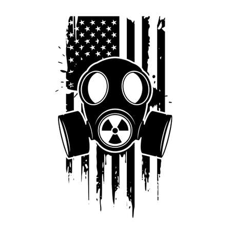 Gas mask with radiation sign and US patriotic flag. Respirator, vector icon isolated on whiteのイラスト素材
